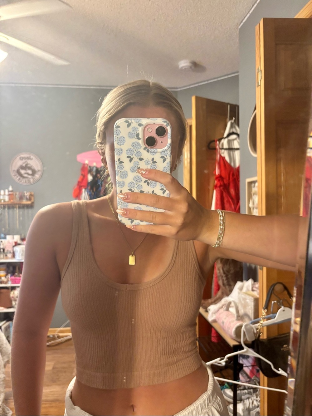 Urban Outfitters Ribbed Scoop Crop Tank - Tan